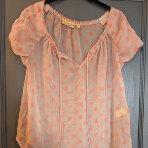 princess vera wang Sheer Pink Blouse with Coral Polka Dots